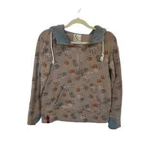 ampersand avenue casual cozy half zip hoodie abstract pattern thumb holes size M